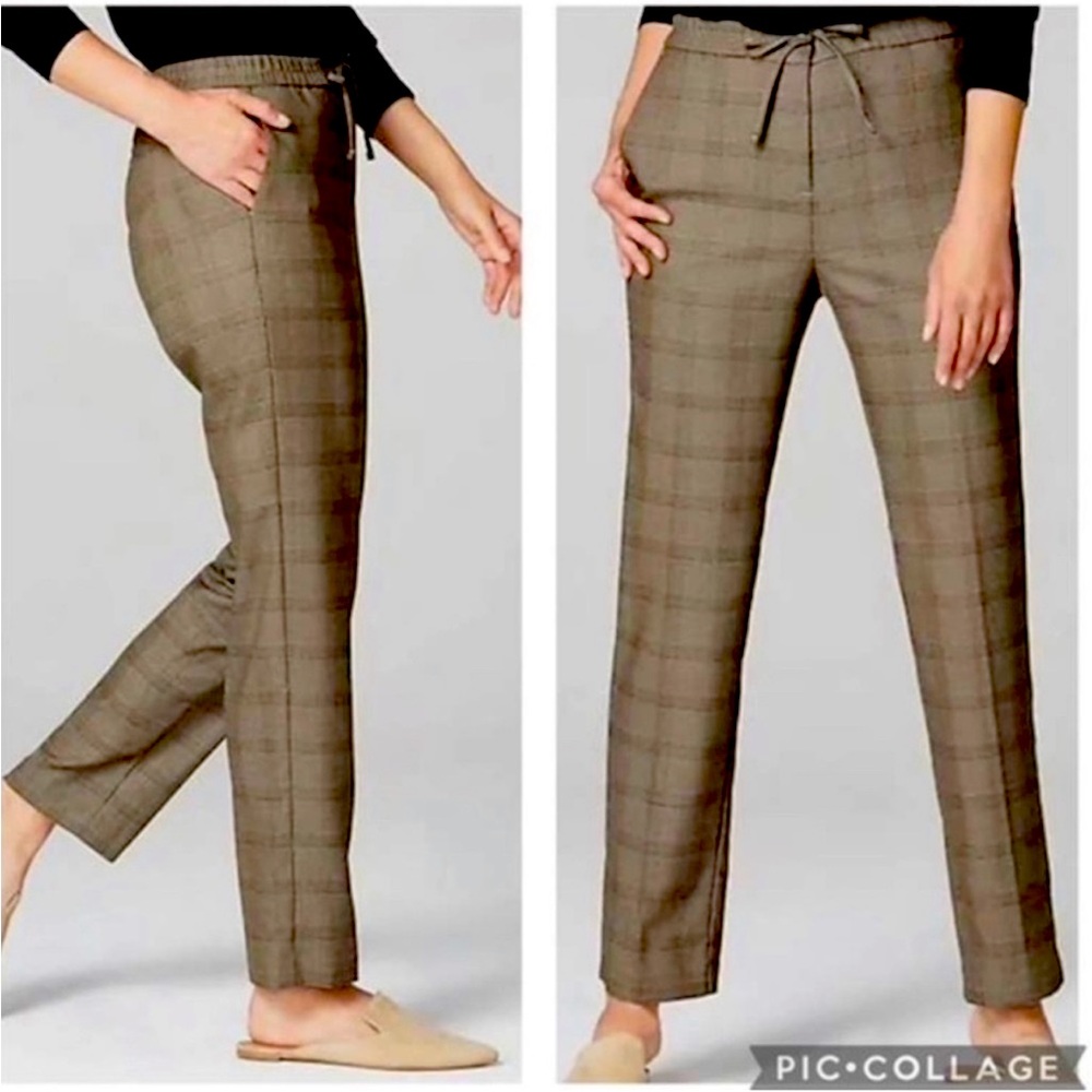 J. Jill Woven Black/Wheat Houndstooth Pull-on Tie Waist Ankle Pants Stretch Sz S